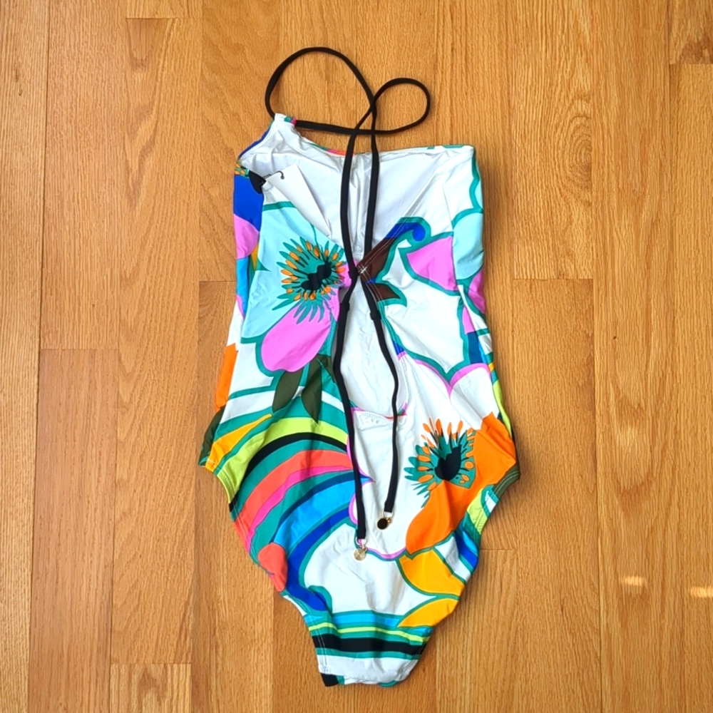 La Blanca Suncatcher One-Shoulder Lace-Up Back One-Piece Floral Multi Size 6 - Picture 7 of 13